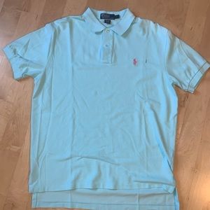 Turquoise polo collared short sleeve shirt
